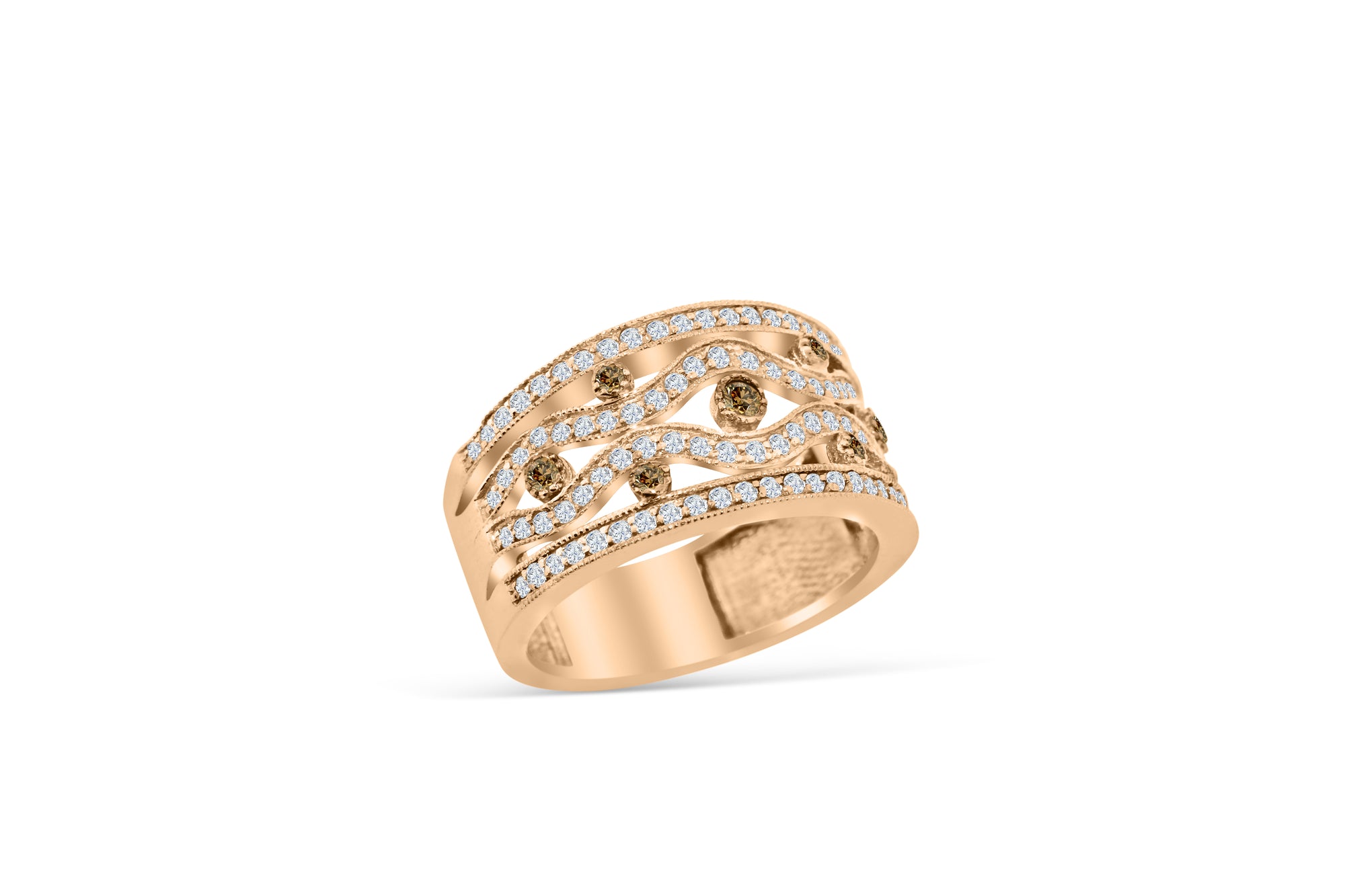 Chocolate Diamond Wide Band 1.42 ct tw Round-cut 14K Rose Gold BAN042 - NorthandSouthJewelry