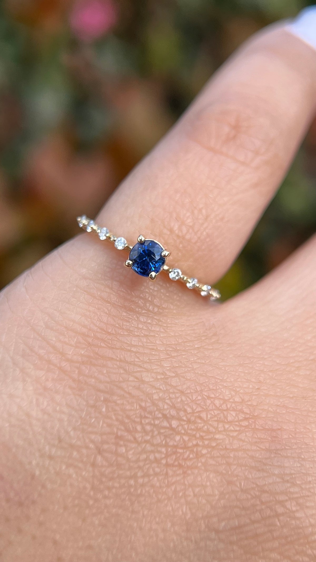 Bella 4mm 0.50ct Round Ceylon Blue Sapphire Spaced Diamond Ring 14K Gold DFR041