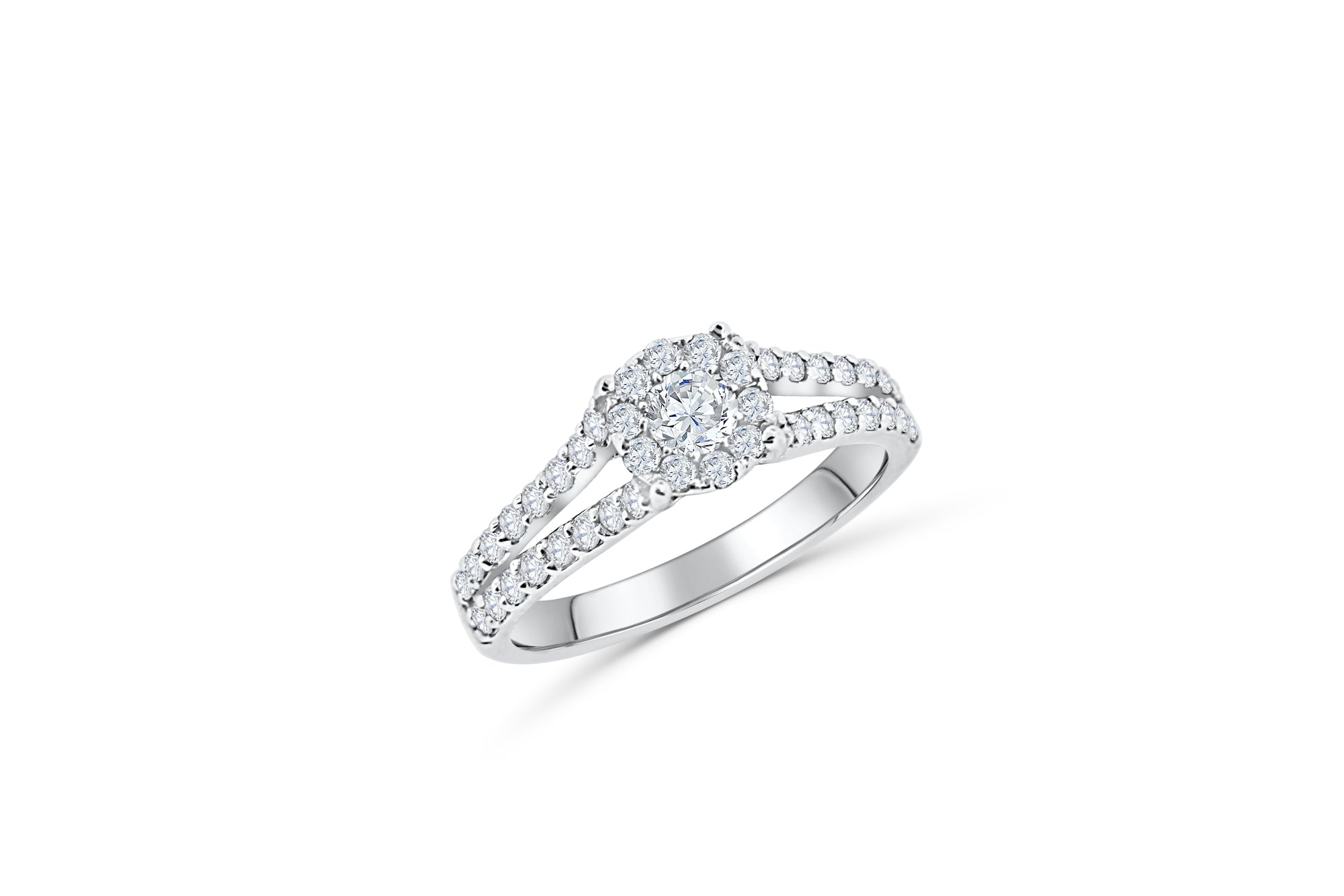 V Split Diamond Engagement Ring 0.87 ct tw 14K White Gold DENG002 - NorthandSouthJewelry