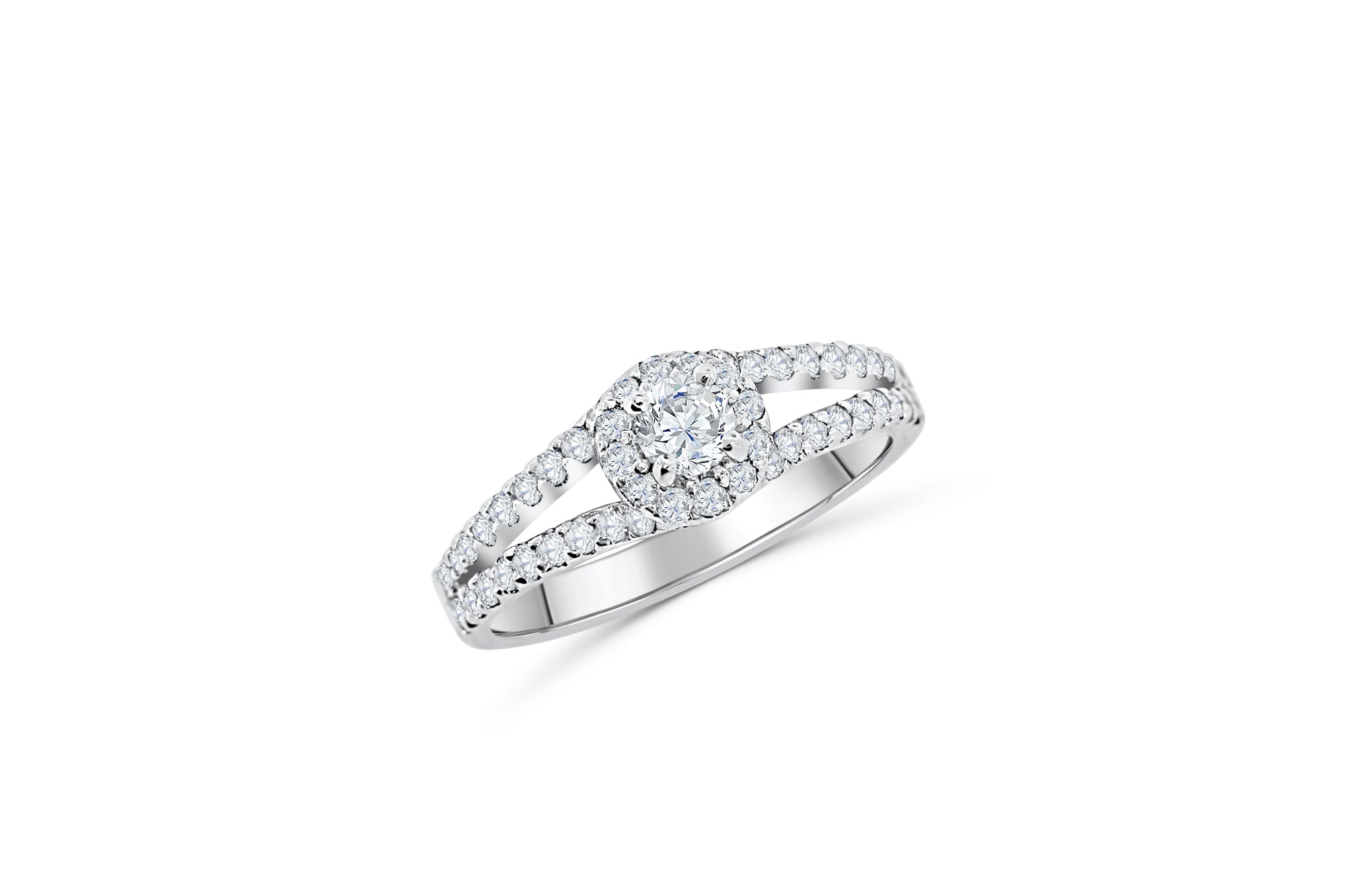 V Split Diamond Engagement Ring 1.00 ct tw 14K White Gold DENG003 - NorthandSouthJewelry