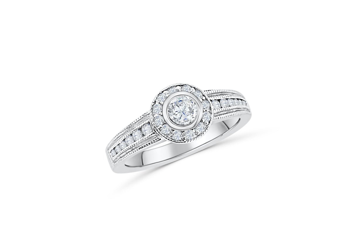 Bezel Diamond Engagement Ring 0.90 ct tw 14K White Gold DENG004 - NorthandSouthJewelry