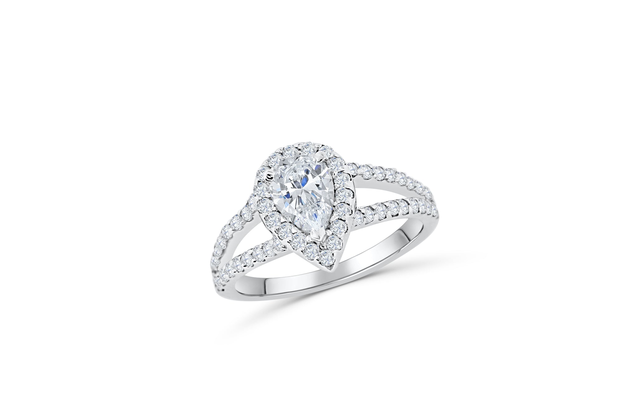 V Split Pear Diamond Engagement Ring 2.10 ct tw 14K White Gold DENG012 - NorthandSouthJewelry