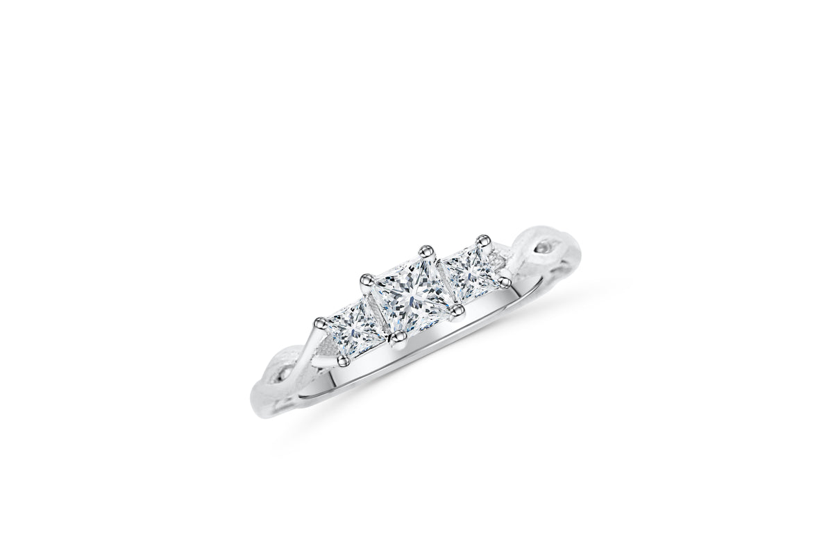 Three Stone Princess Cut Diamond Engagement Ring 1.20 ct tw 14K White Gold DENG016 - NorthandSouthJewelry
