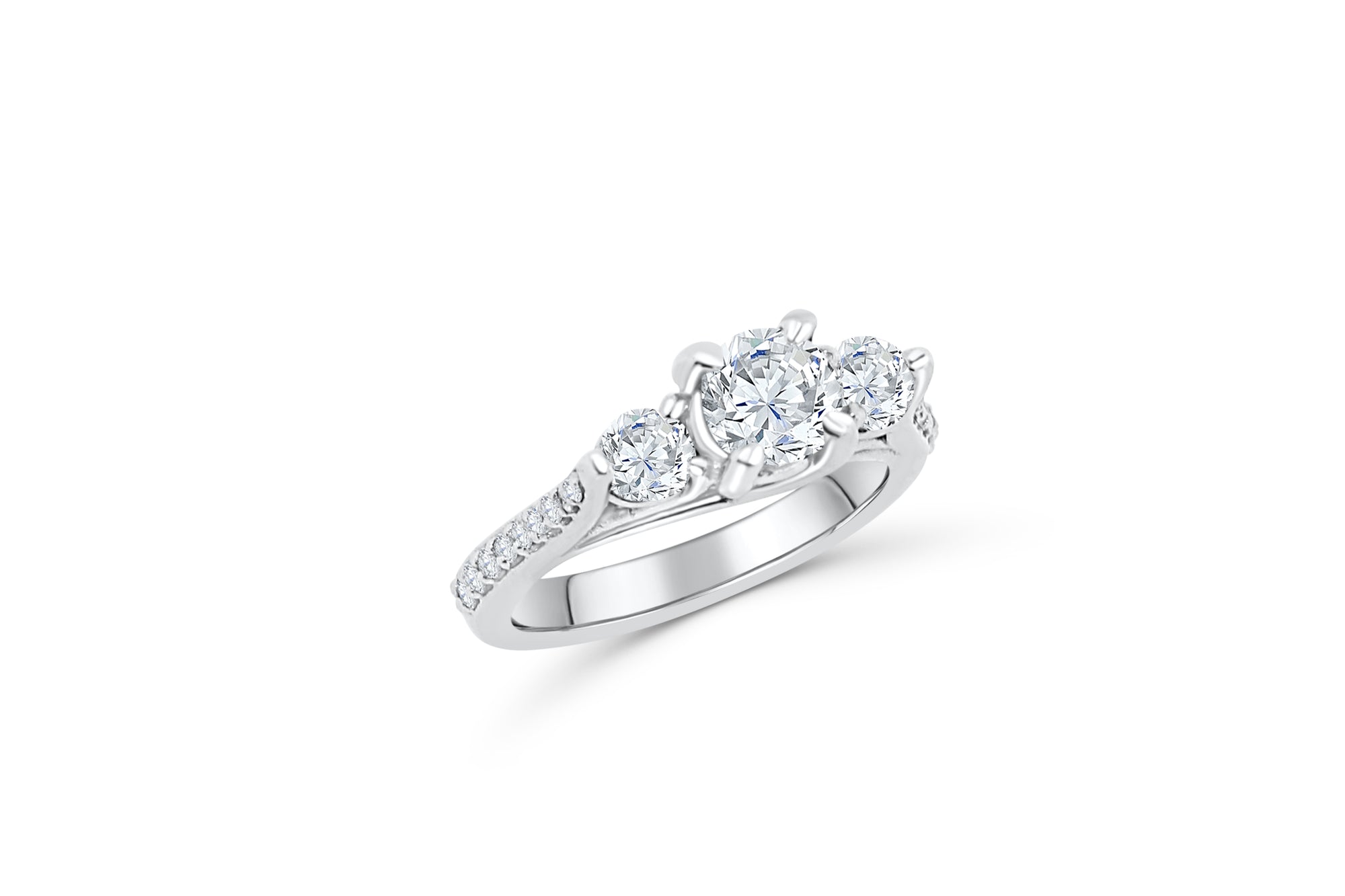 Three Stone Diamond Engagement Ring 2.14 ct tw 14K White Gold DENG017 - NorthandSouthJewelry
