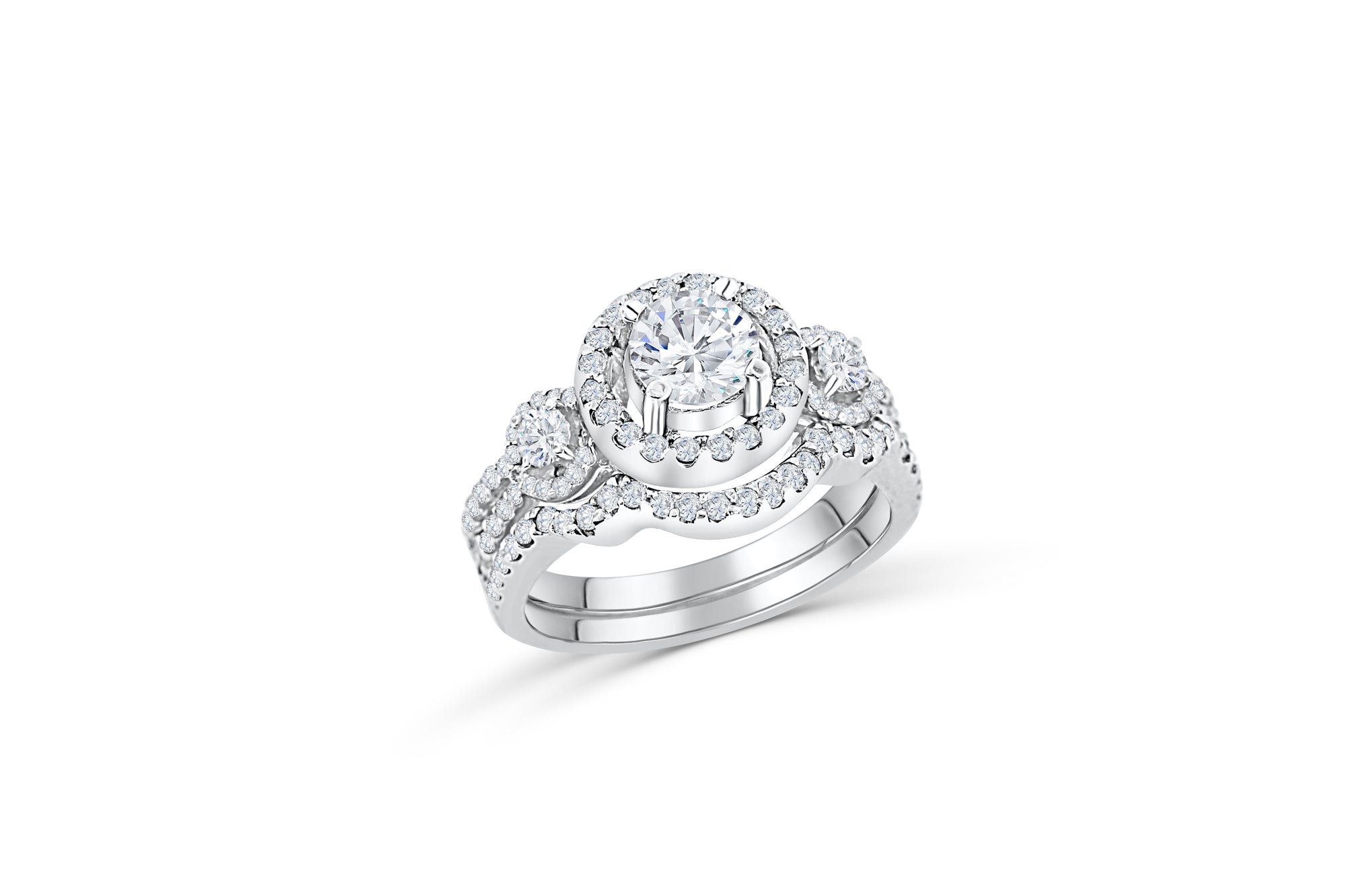 Diamond Engagement Ring Set 2.47 ct tw 14K White Gold DENG027 - NorthandSouthJewelry