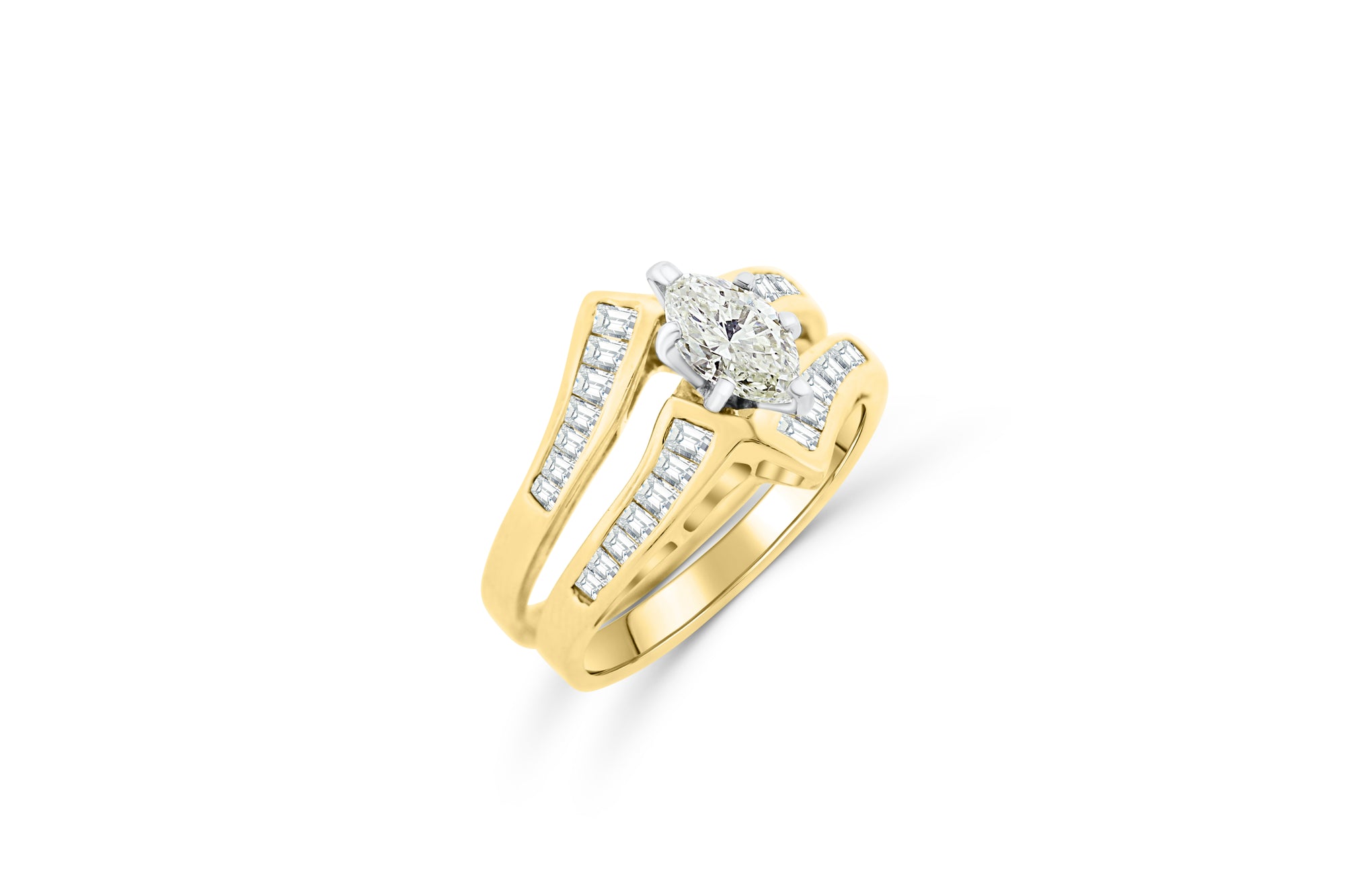 Marquise Diamond Engagement Ring Set 2.26 ct tw 14K Yellow Gold DENG028 - NorthandSouthJewelry