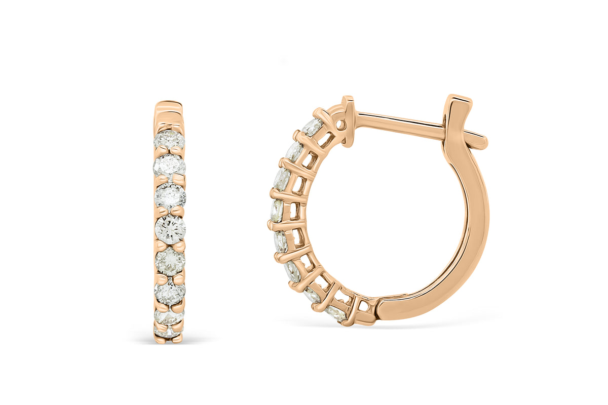 0.56 CT TW Round Diamond Hoop Earrings 14K Rose Gold DER008 - NorthandSouthJewelry