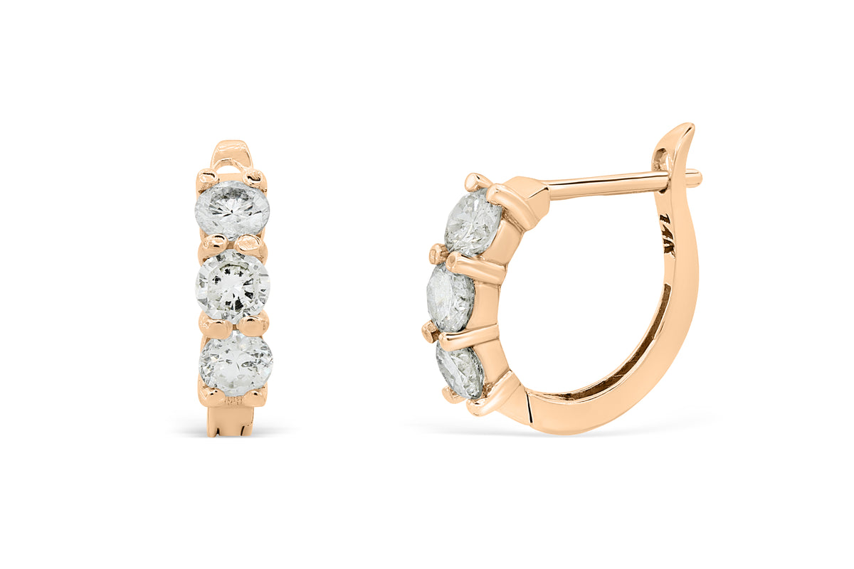 0.83 CT TW Round Diamond Hoop Earrings 14K Rose Gold DER009 - NorthandSouthJewelry