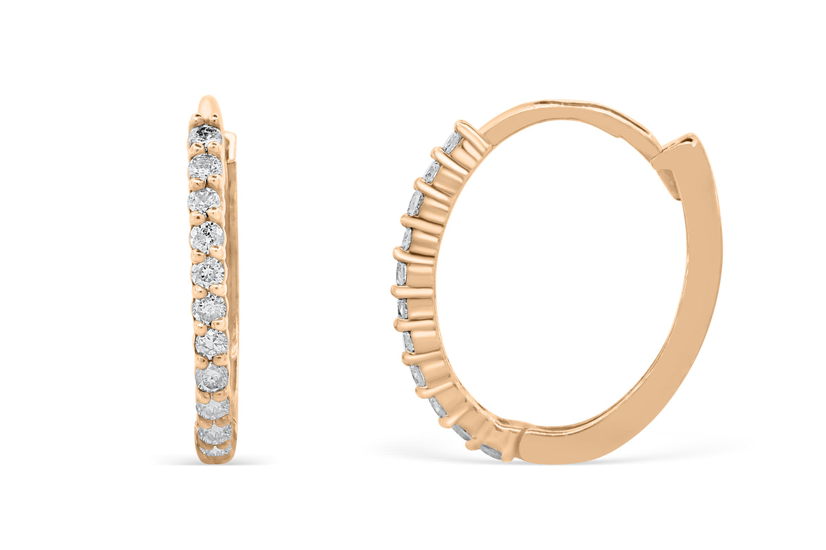 0.26 CT TW Round Diamond Hoop Earrings 14K Rose Gold DER010 - NorthandSouthJewelry