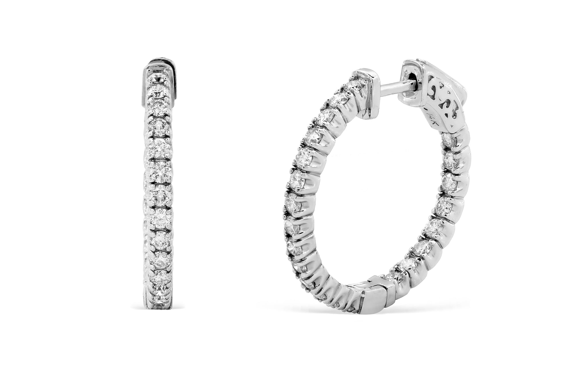 1.40 CT TW Round Diamond Hoop Earrings 14K White Gold DER016 - NorthandSouthJewelry