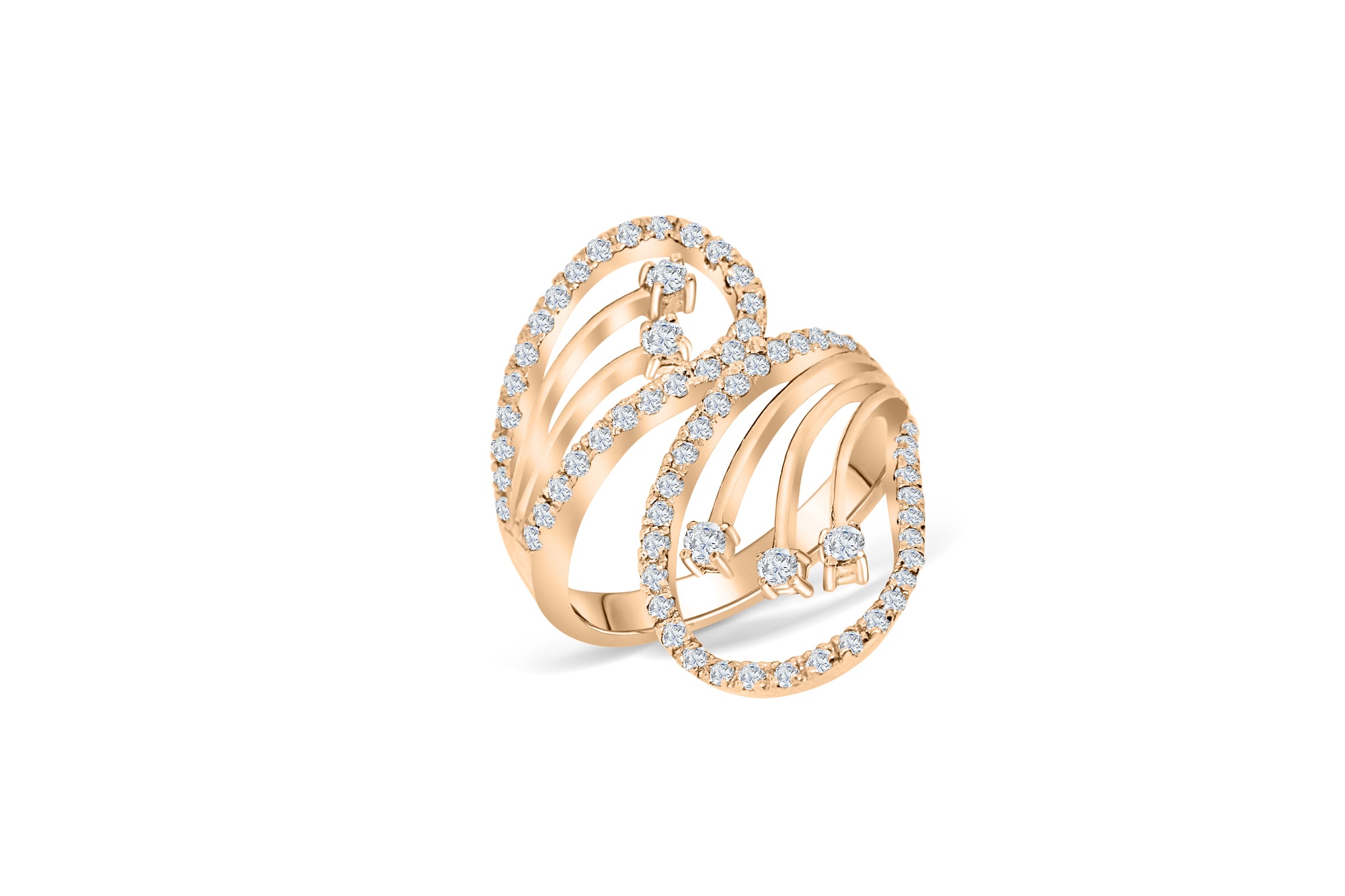 Double Sided Morning Dew Diamond Ring 0.87 ct tw Round 14K Rose Gold DIR001 - NorthandSouthJewelry