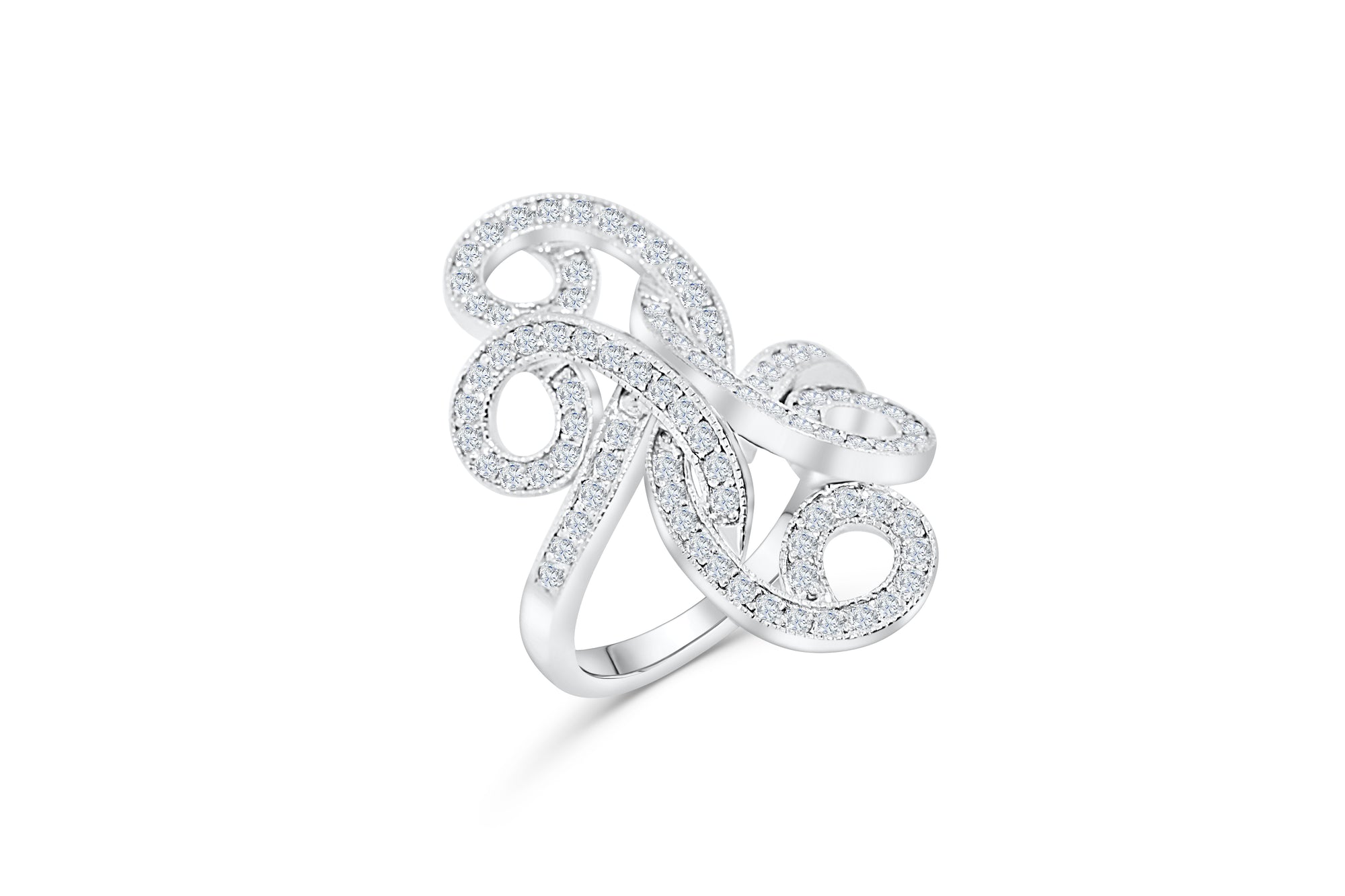Quad Hanging Leaf Diamond Ring 1.09 ct tw Round-cut 14K White Gold DIR004 - NorthandSouthJewelry