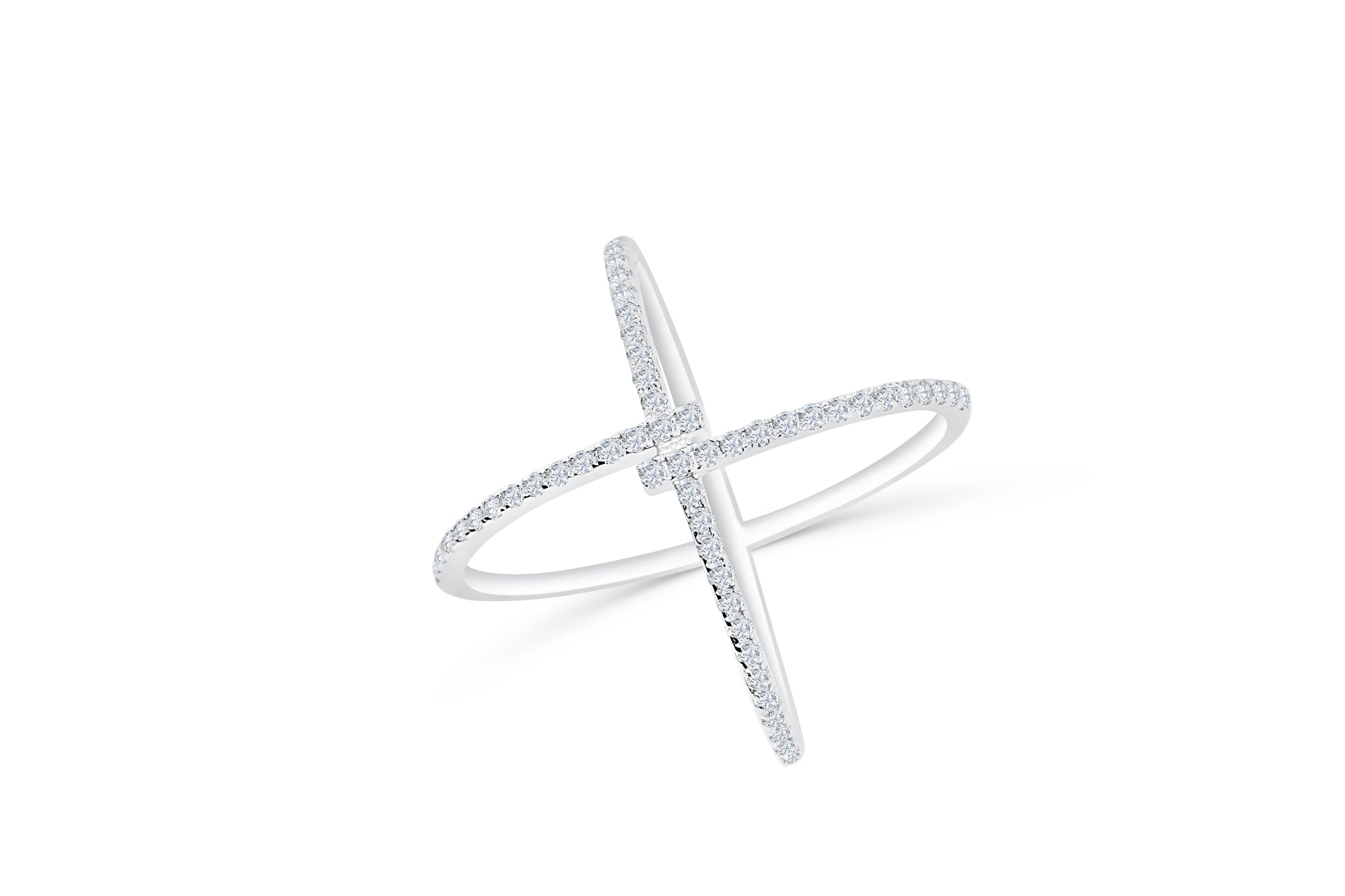 X Cross Diamond Ring 0.53 ct tw Round-cut 14K White Gold DIR006 - NorthandSouthJewelry