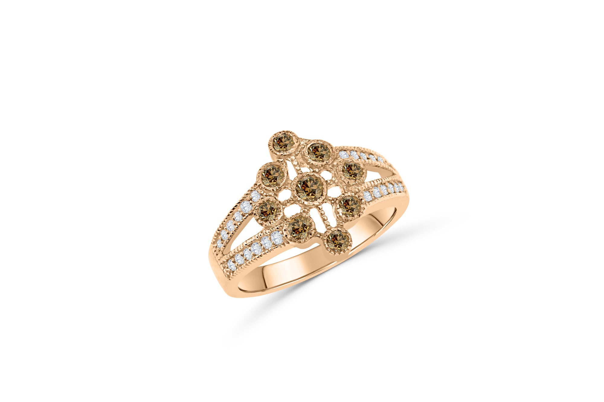 V Split Circle of Life Chocolate Diamond Ring 0.71 ct tw Round-cut 14K Rose Gold DIR011 - NorthandSouthJewelry