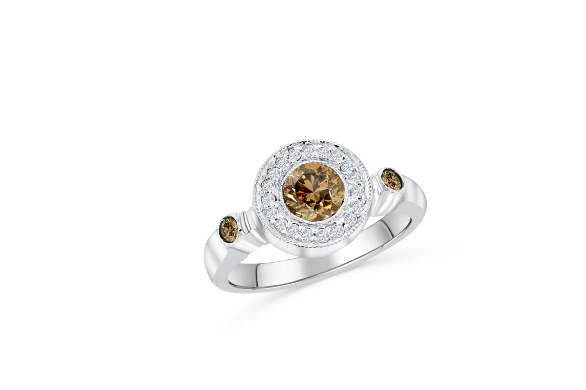 Bezel Chocolate Diamond Engagement Ring 0.78 ct tw Round-cut 14K White Gold DIR018 - NorthandSouthJewelry