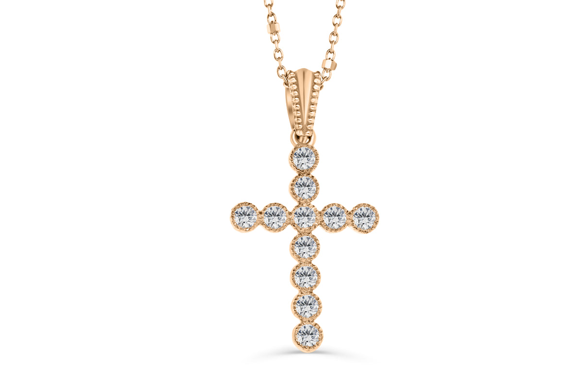 Diamond Cross Pendant 0.51 CT TW 14K Rose Gold DPEN020 - NorthandSouthJewelry