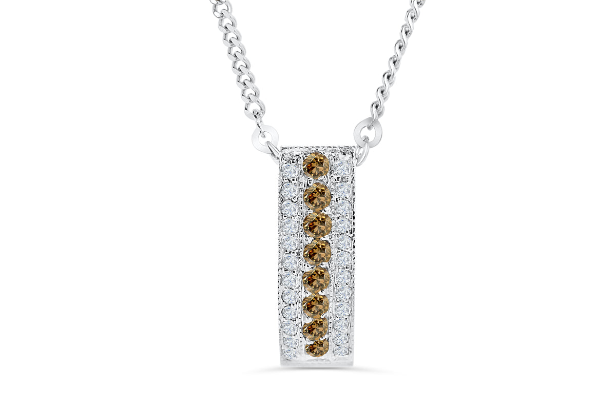 Vertical Bar Chocolate Diamond Pendant 0.64 CT TW 14K White Gold DPEN046 - NorthandSouthJewelry