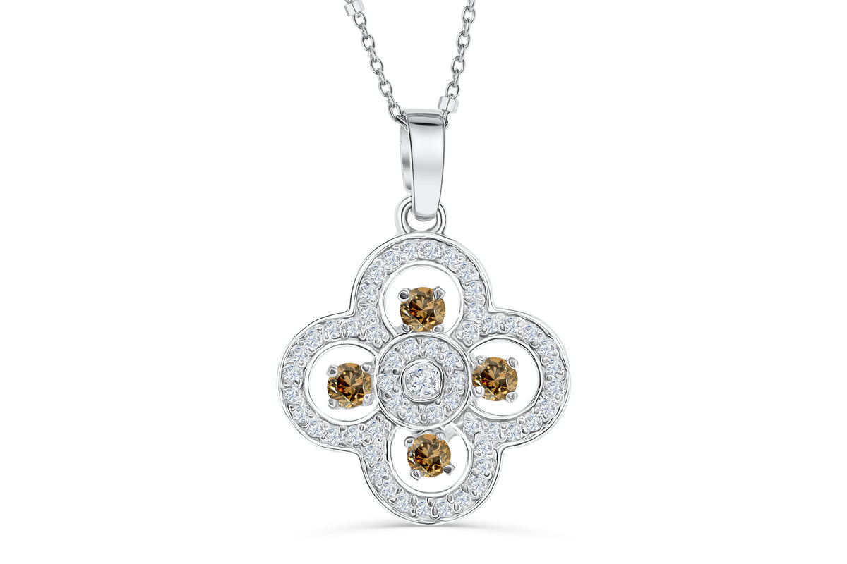 Clover Chocolate Diamond Pendant 0.70 CT TW 14K White Gold DPEN049 - NorthandSouthJewelry