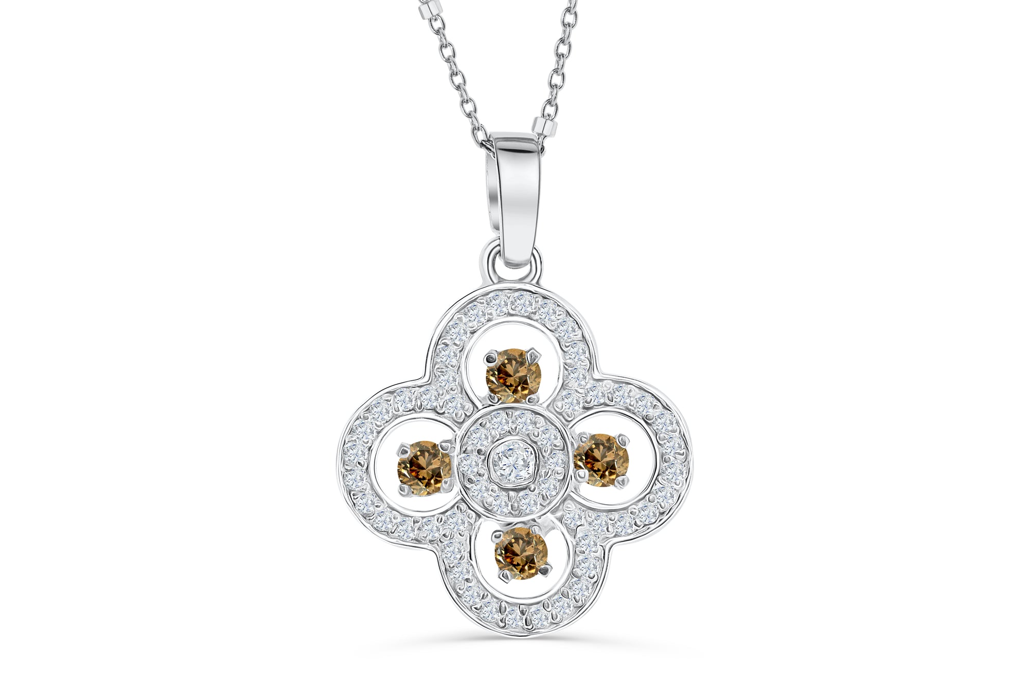 Clover Chocolate Diamond Pendant 0.70 CT TW 14K White Gold DPEN049 - NorthandSouthJewelry