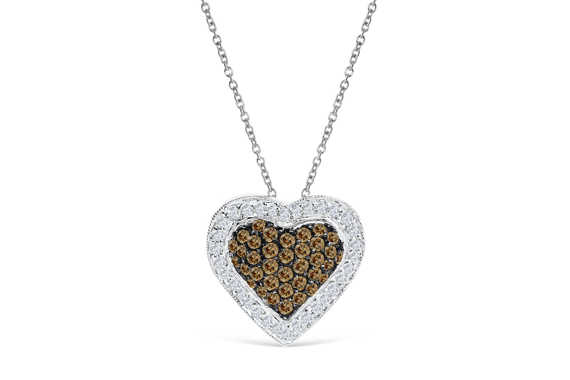 Chocolate Diamond Heart Pendant 0.80 CT TW 14K White Gold DPEN054 - NorthandSouthJewelry