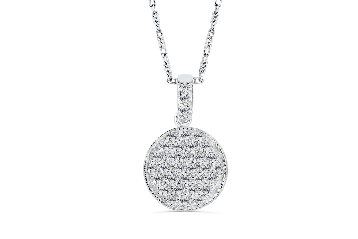 Round Pave Set Diamond Pendant 0.49 CT TW 14K White Gold DPEN023 - NorthandSouthJewelry