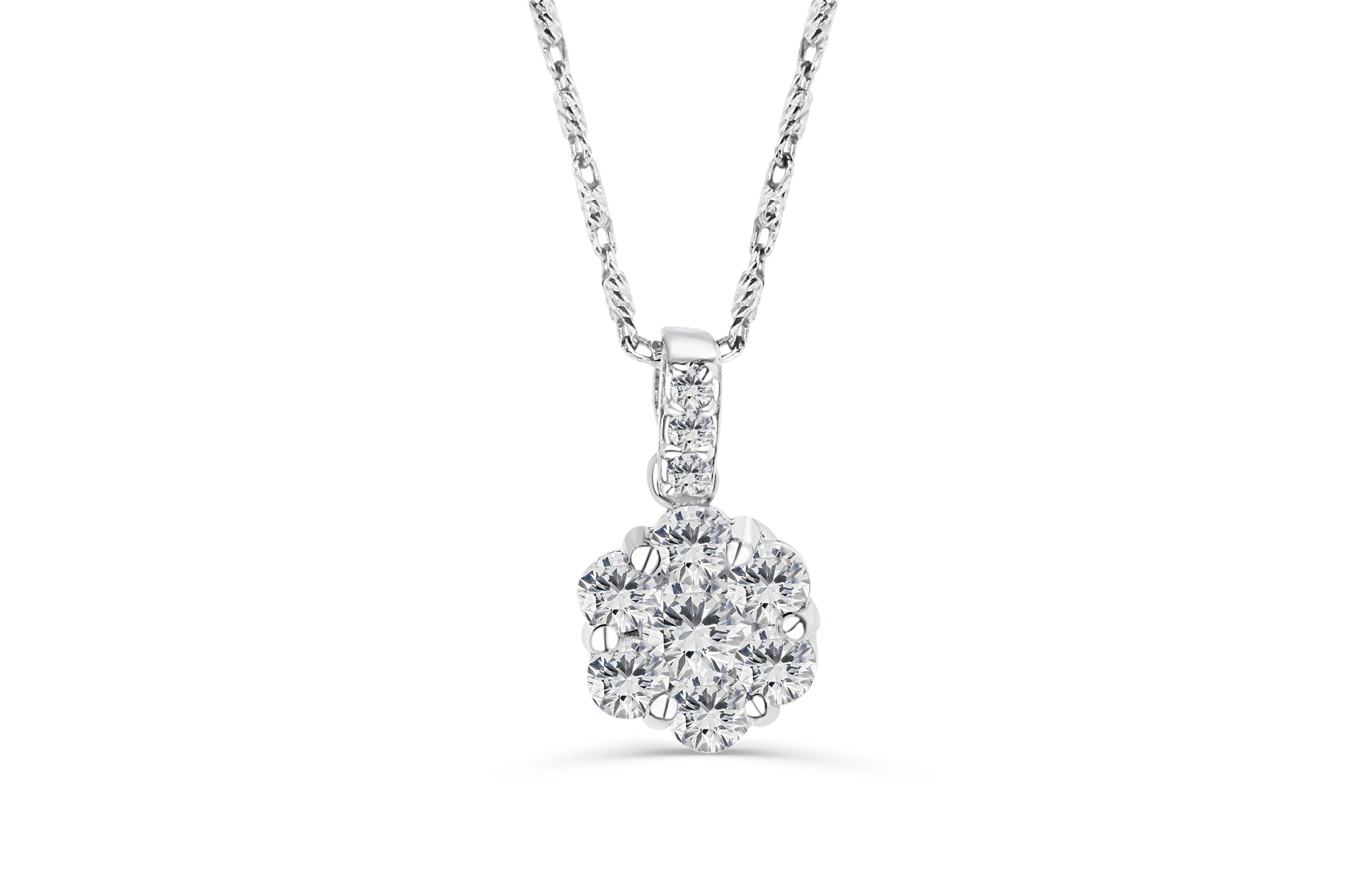 Cluster Diamond Pendant 0.65 CT TW 14K White Gold DPEN025 - NorthandSouthJewelry