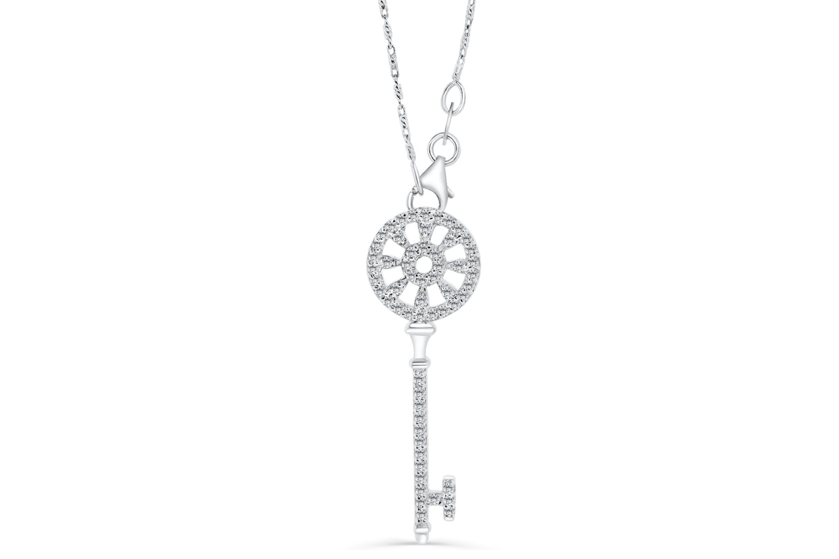 Diamond Key Pendant 0.38 CT TW 14K White Gold DPEN027 - NorthandSouthJewelry