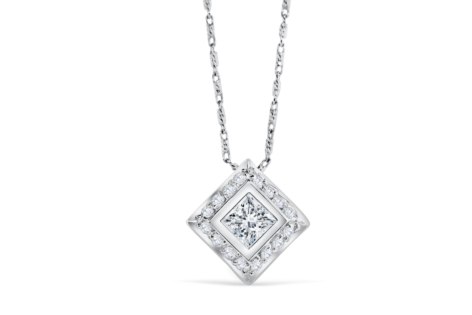 Bezel Princess Cut Diamond Pendant 0.71 CT TW 14K White Gold DPEN030 - NorthandSouthJewelry
