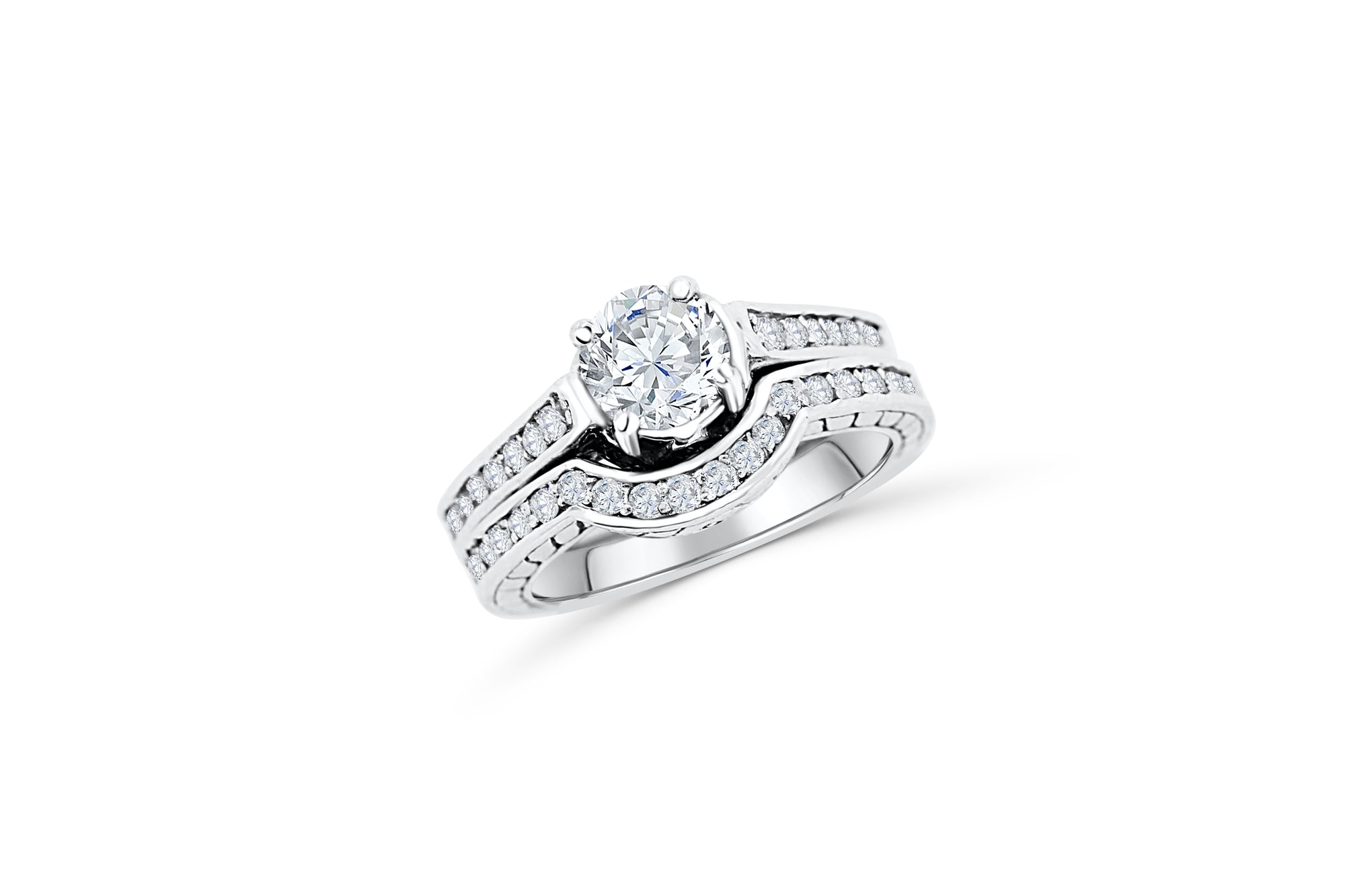Diamond Engagement Ring Set 1.23 ct tw 14K White Gold DENG054 - NorthandSouthJewelry