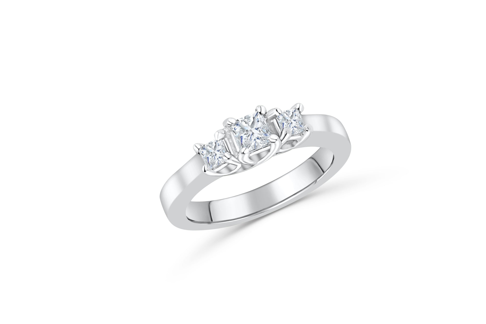 Three Stone Diamond Engagement Ring 0.60 ct tw 14K White Gold DENG055 - NorthandSouthJewelry
