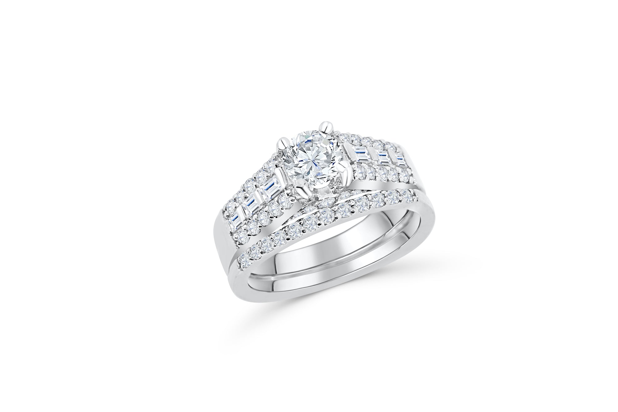 European Shank Diamond Engagement Ring Set 1.55 ct tw 14K White Gold DENG058 - NorthandSouthJewelry