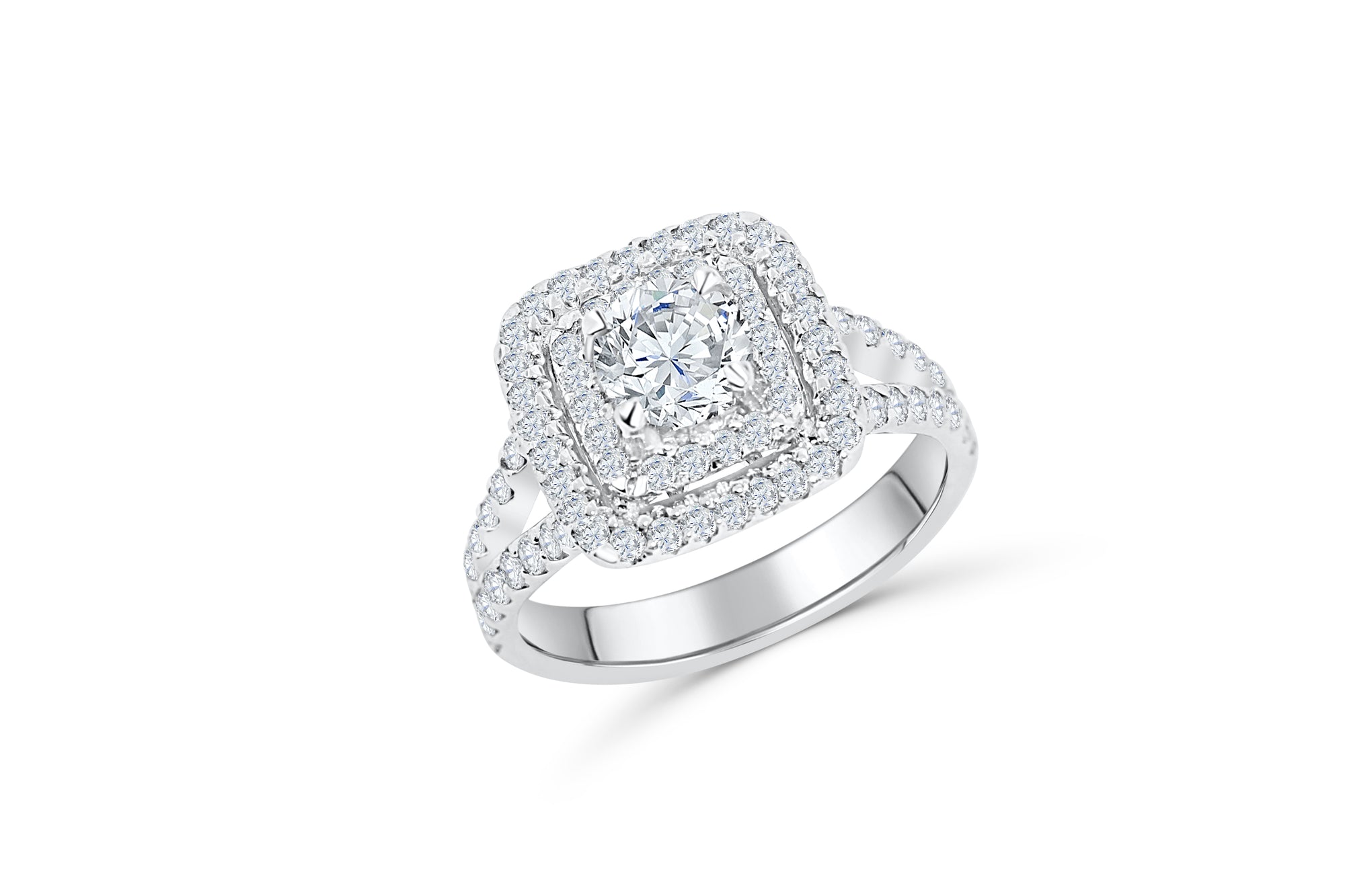 V Split Diamond Engagement Ring 1.63 ct tw 14K White Gold DENG062 - NorthandSouthJewelry