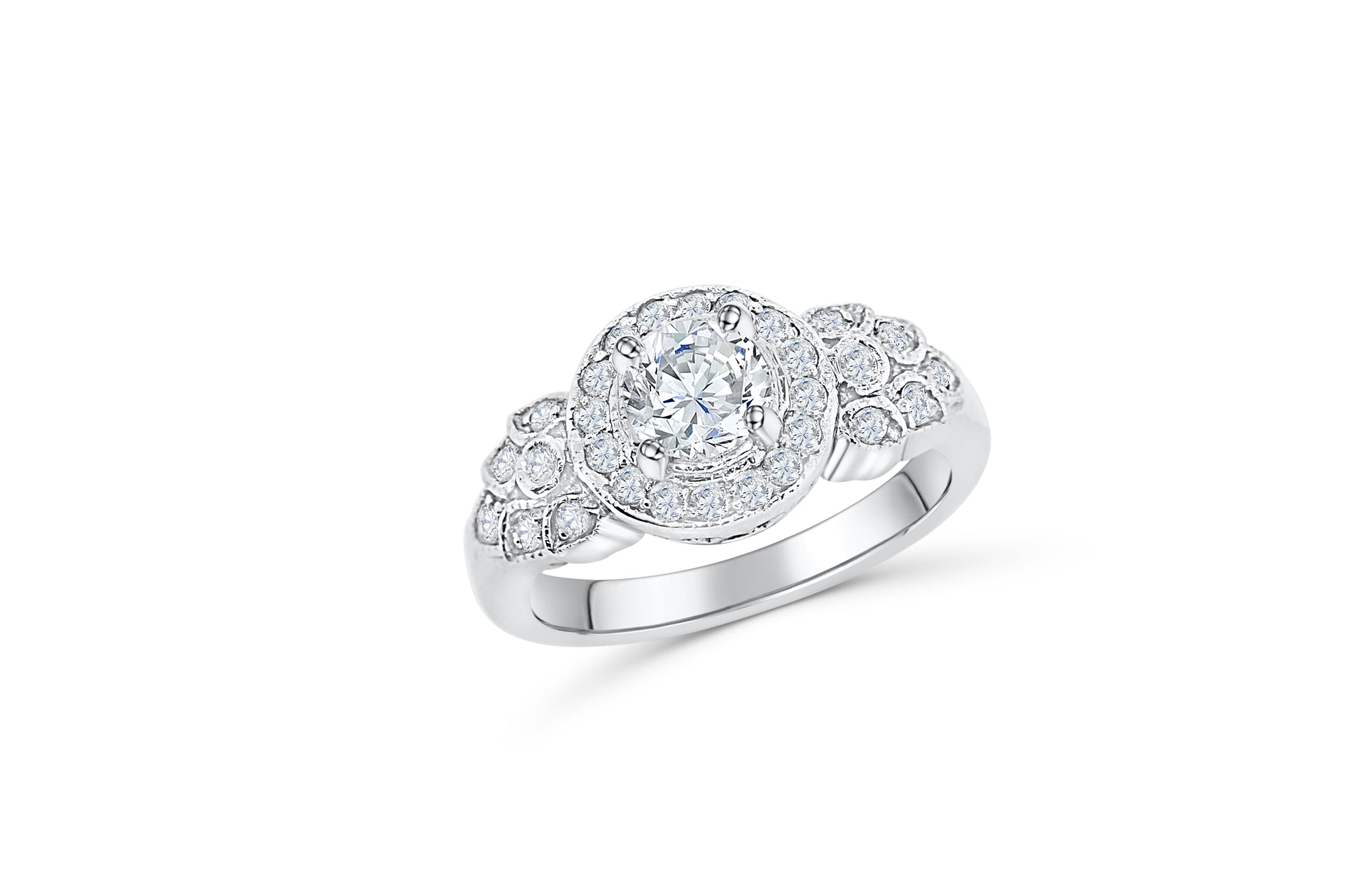 Diamond Engagement Ring 0.99 CT TW 14k White Gold DENG065 - NorthandSouthJewelry