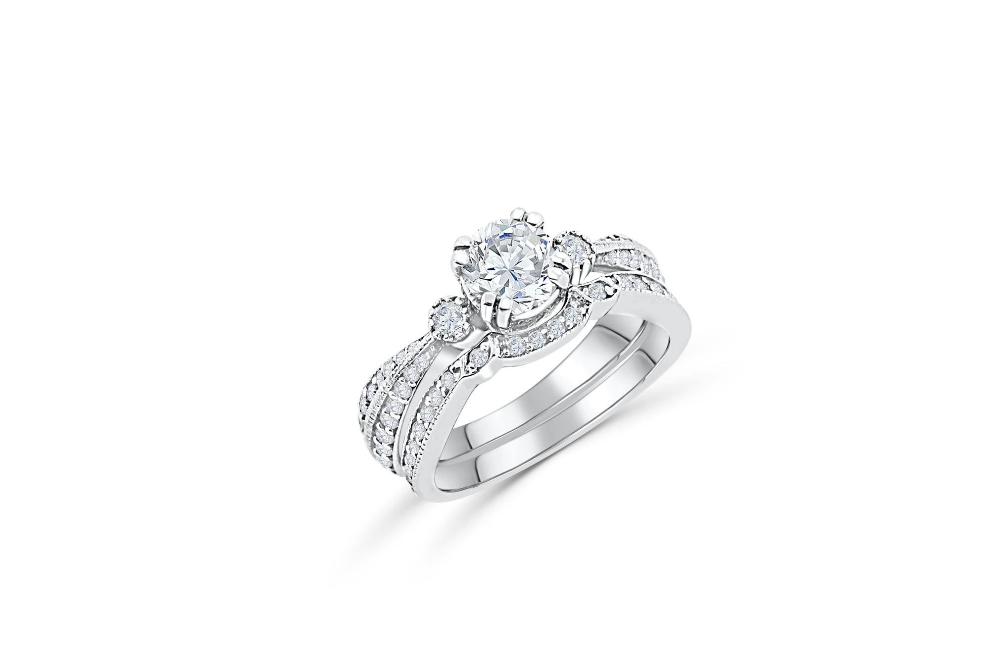 Diamond Engagement Ring Set 1.46 ct tw 14K White Gold DENG035 - NorthandSouthJewelry