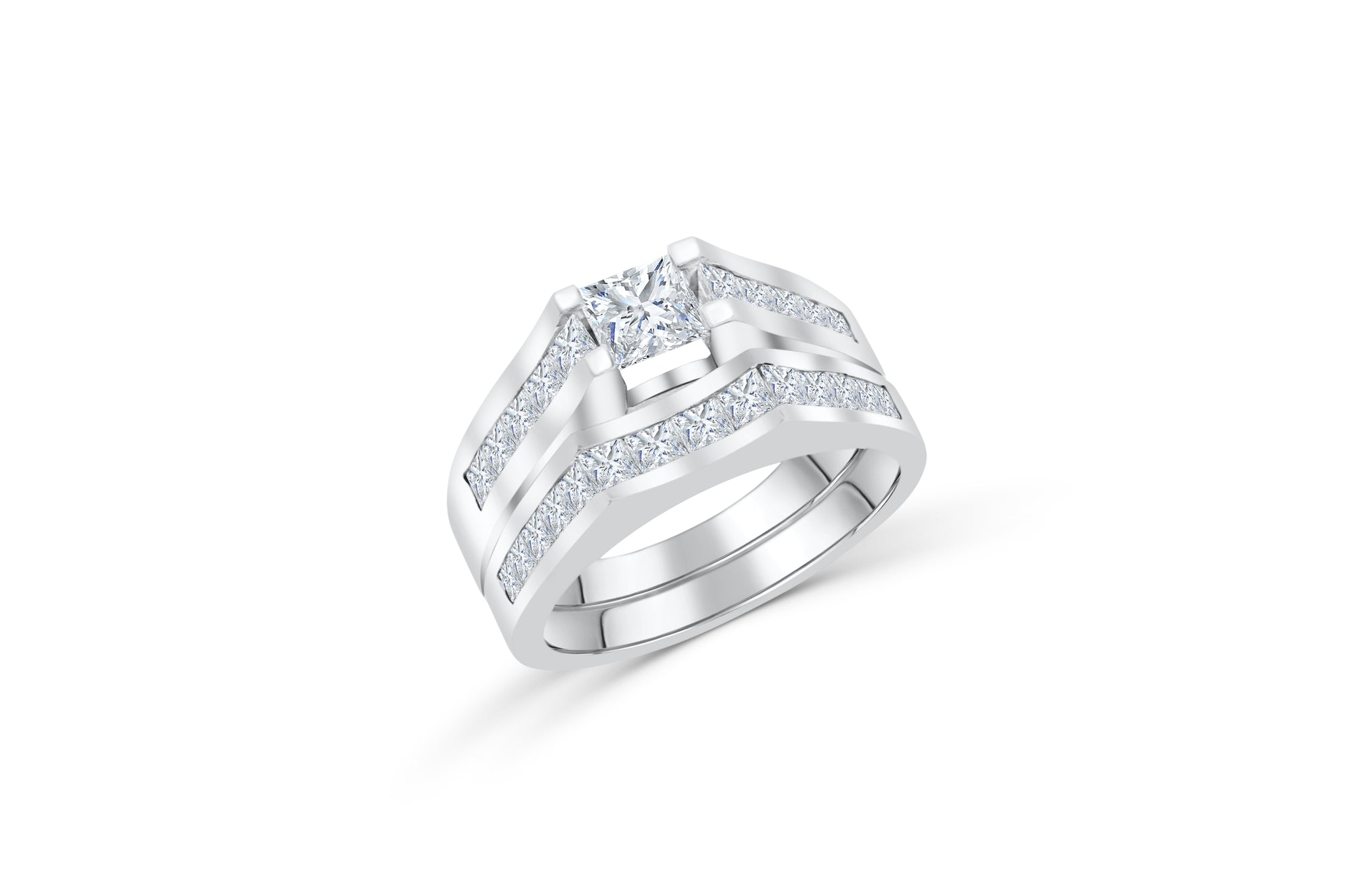 Flat Top Diamond Engagement Ring Set 2.54 ct tw 14K White Gold DENG040 - NorthandSouthJewelry