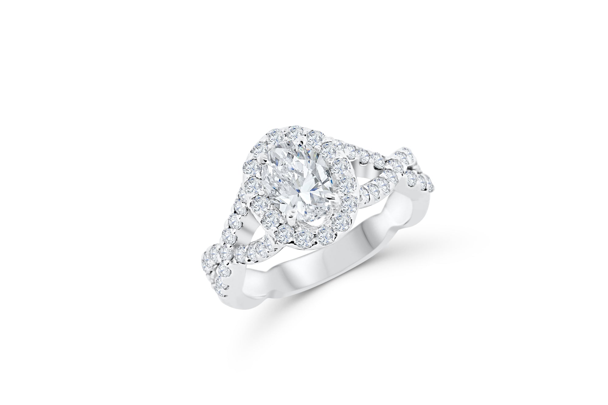 Oval Diamond Engagement Ring 1.61 ct tw 14K White Gold DENG043 - NorthandSouthJewelry