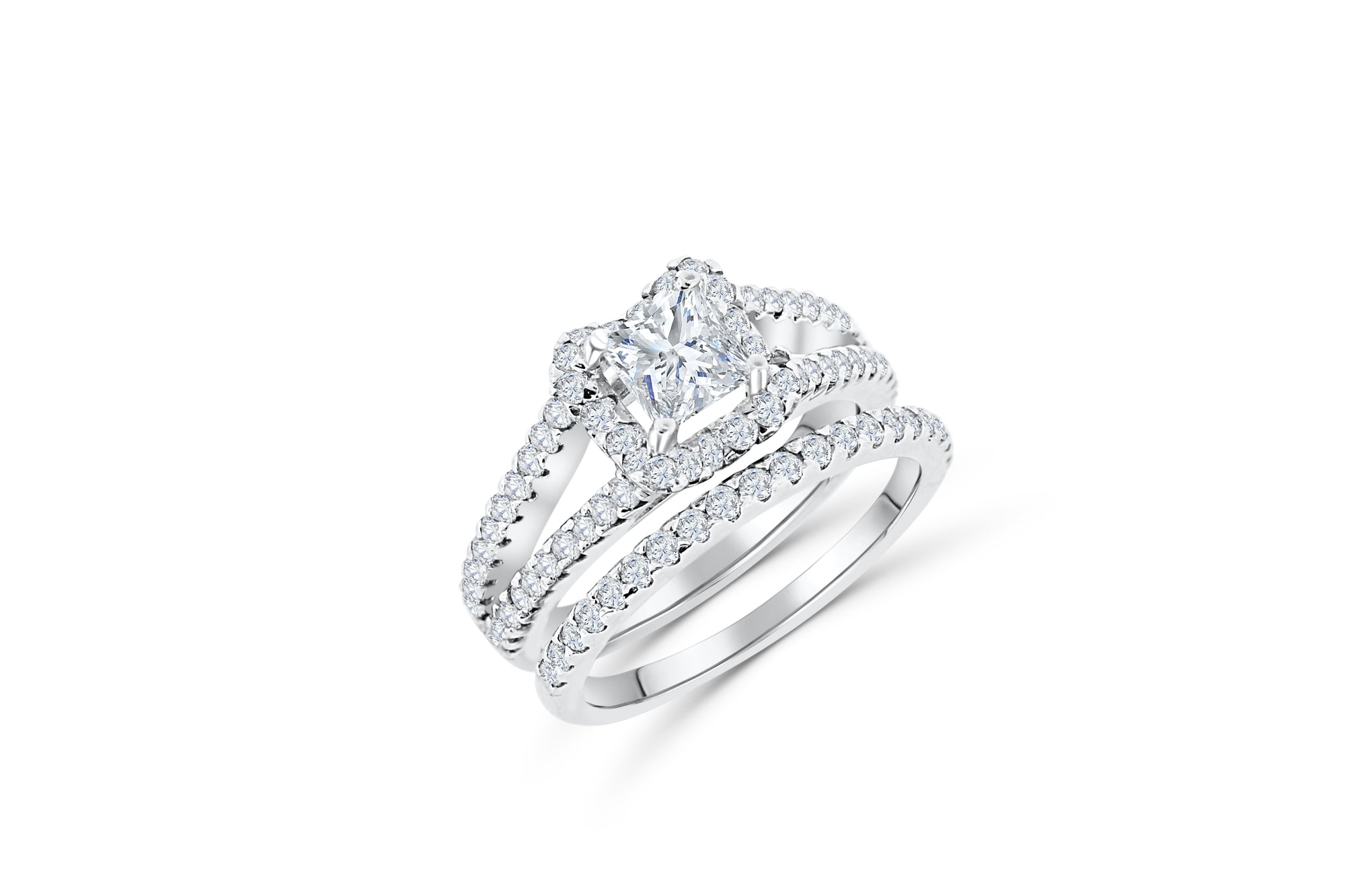 Princess Cut Diamond Engagement Ring Set 1.95 ct tw 14K White Gold DENG044 - NorthandSouthJewelry