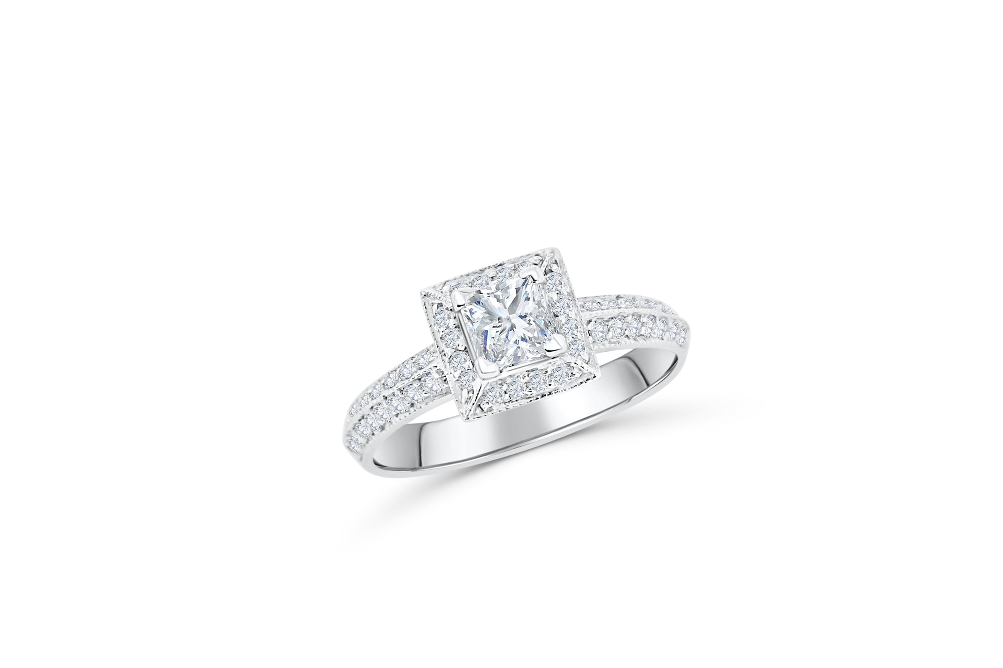 Princess Cut Diamond Engagement Ring 1.34 ct tw 14K White Gold DENG046 - NorthandSouthJewelry