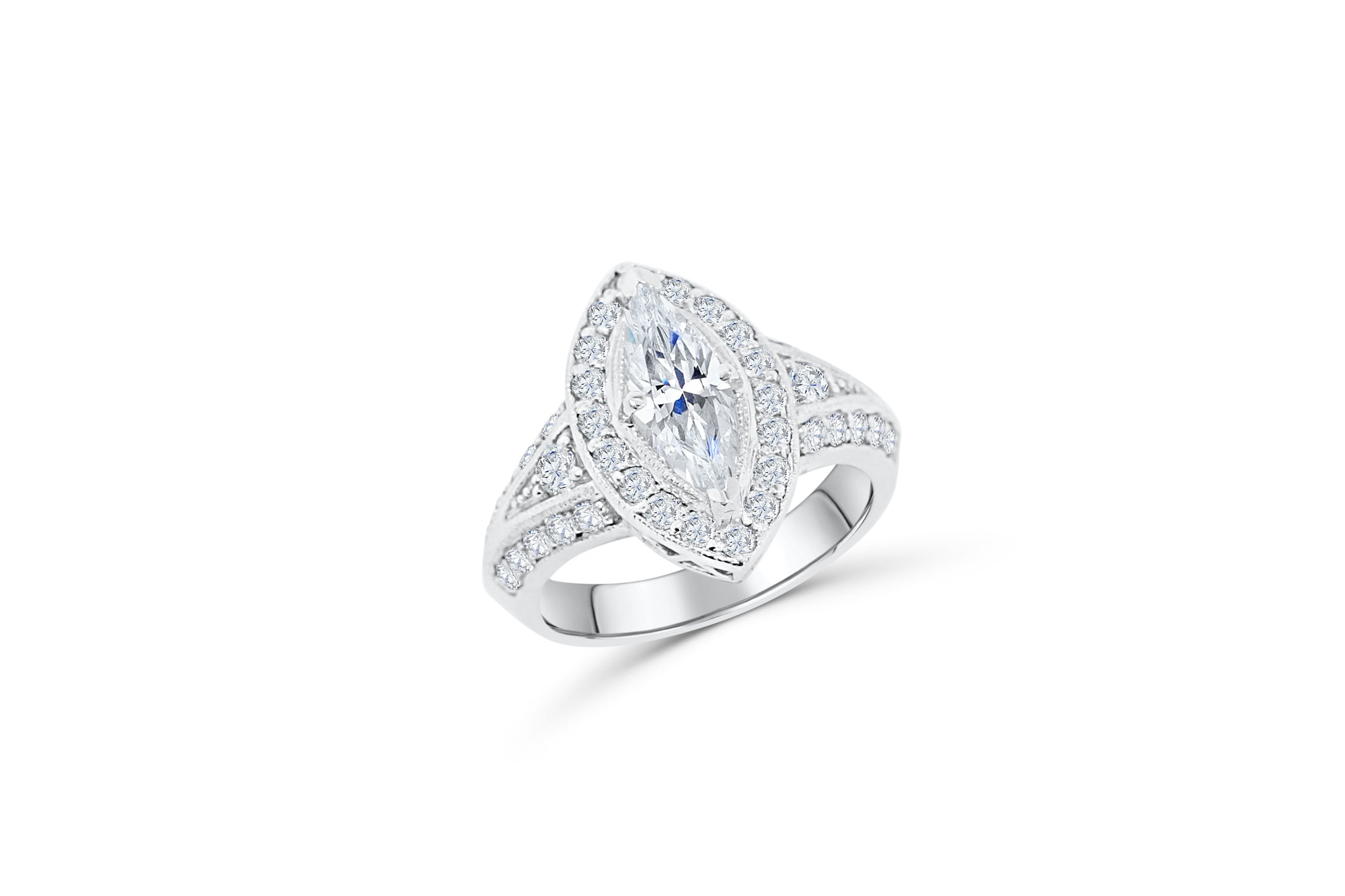 Marquise Diamond Engagement Ring 2.07 ct tw 14K White Gold DENG048 - NorthandSouthJewelry