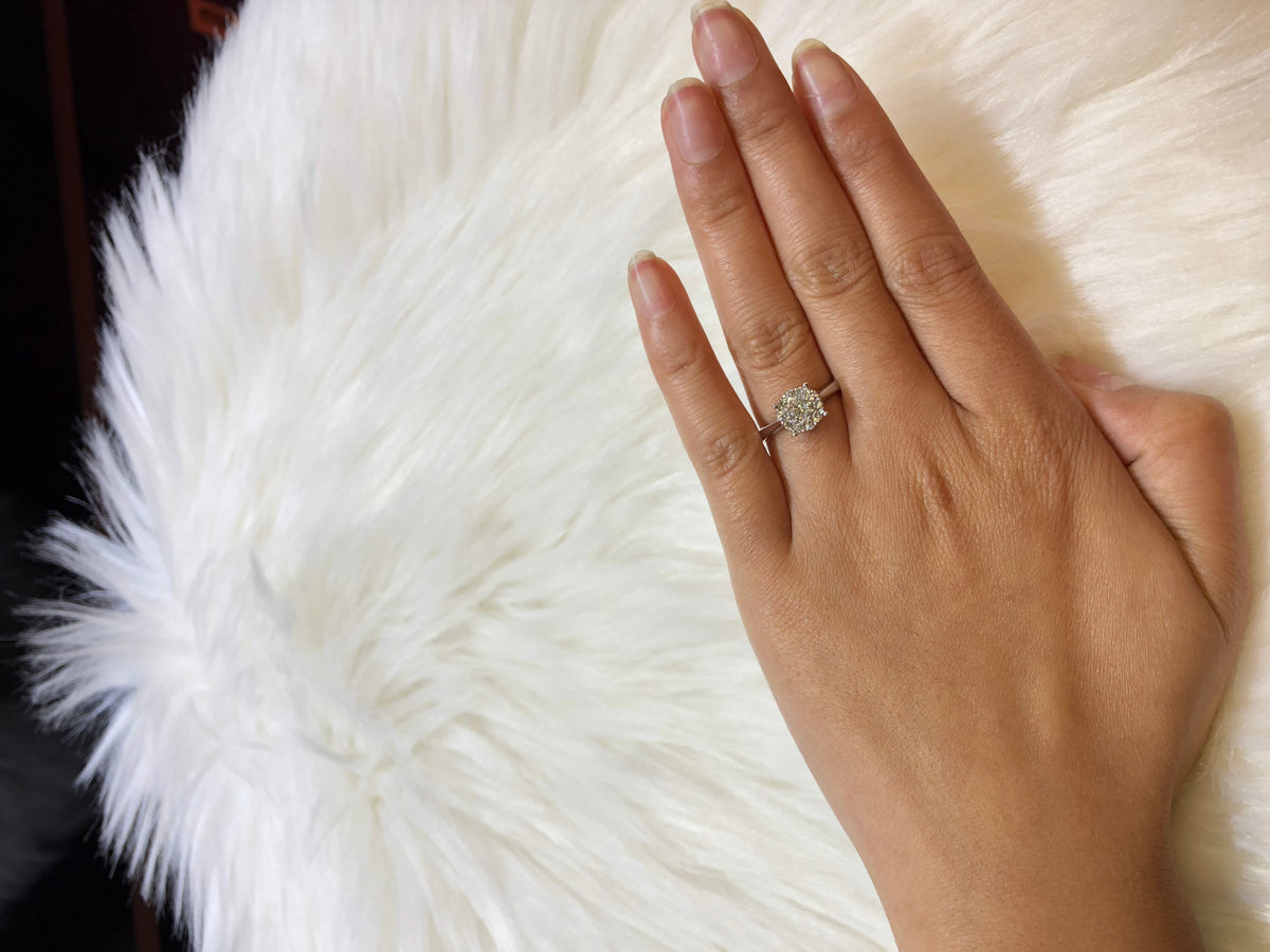 Cluster Diamond Engagement Ring 0.80 ct tw 14K White Gold DENG009 - NorthandSouthJewelry