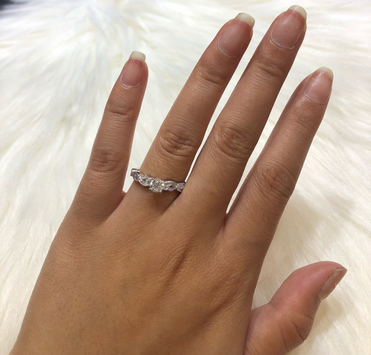 Diamond Engagement Ring 0.99 ct tw 14K White Gold DENG021 - NorthandSouthJewelry