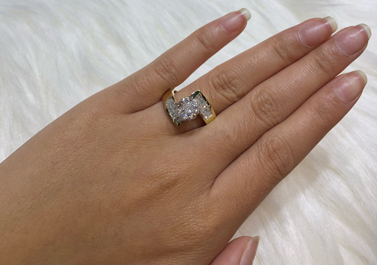 Cluster Diamond Engagement Ring 2.25 CT TW 14K Yellow Gold DENG023 - NorthandSouthJewelry