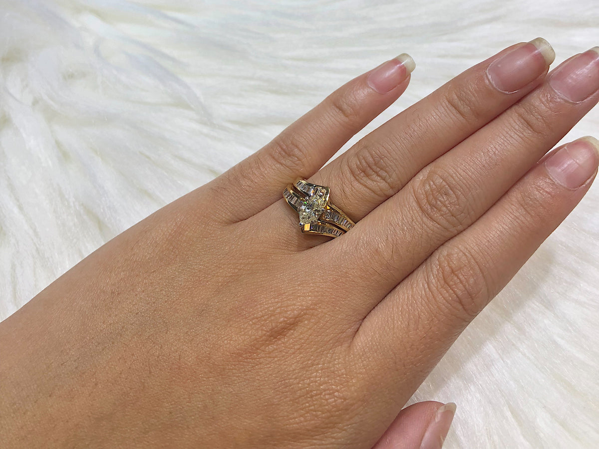 Marquise Diamond Engagement Ring Set 2.26 ct tw 14K Yellow Gold DENG028 - NorthandSouthJewelry