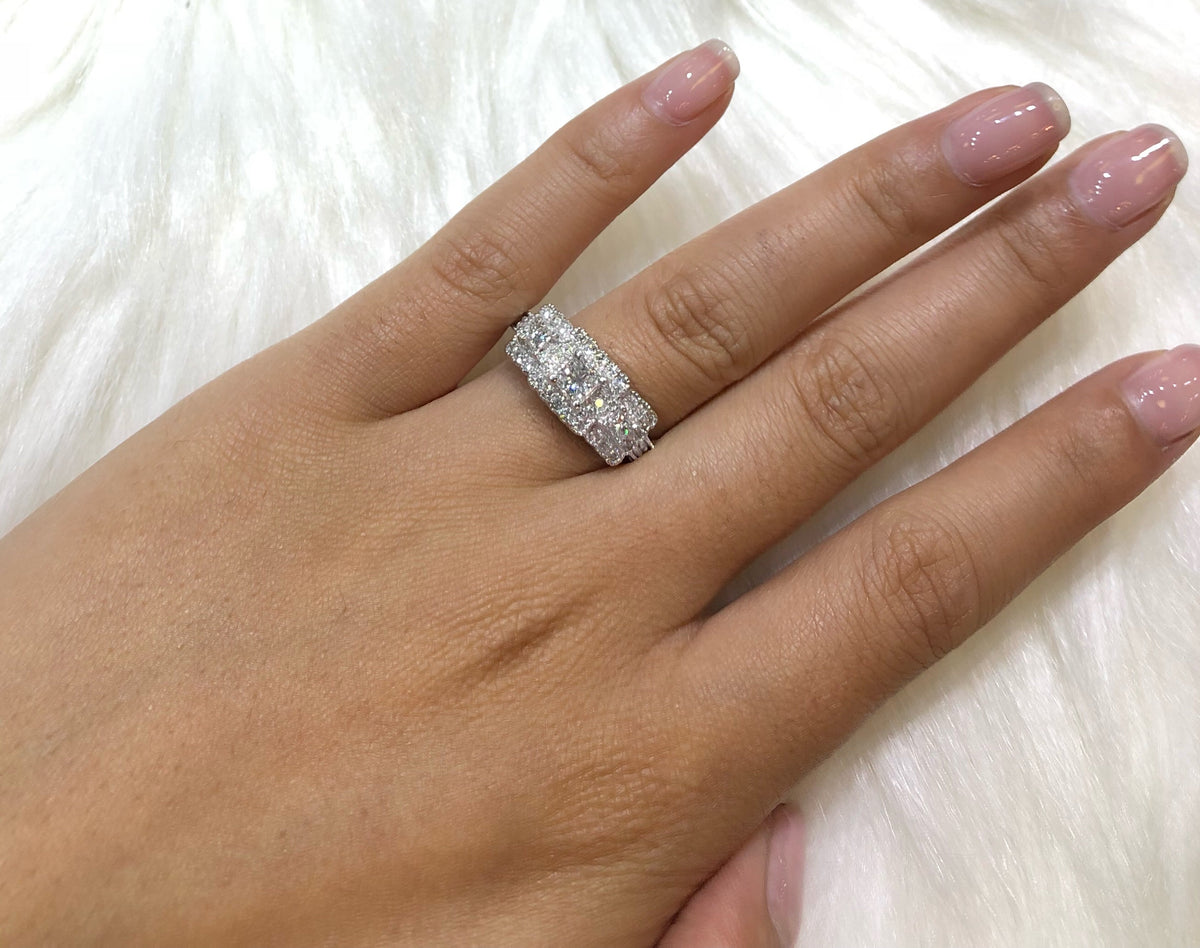 Three Stone Diamond Engagement Ring 1.07 ct tw 14K White Gold DENG041 - NorthandSouthJewelry