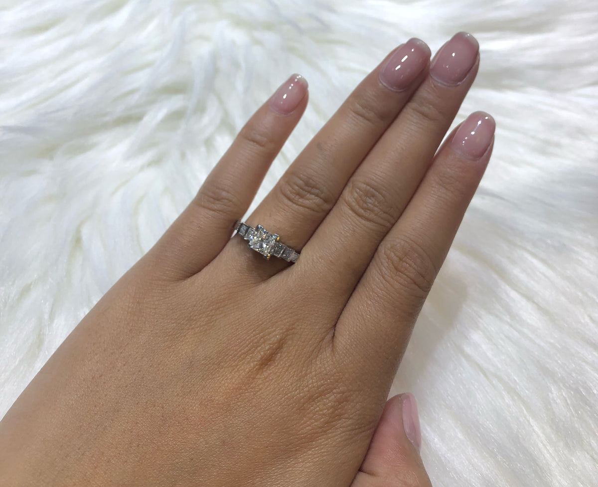 Bezel Princess Cut Diamond Engagement Ring 1.14 ct tw 950 Platinum DENG042 - NorthandSouthJewelry