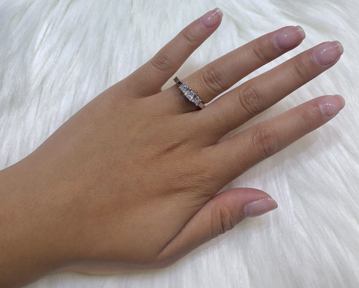 Three Stone Diamond Engagement Ring 0.60 ct tw 14K White Gold DENG055 - NorthandSouthJewelry