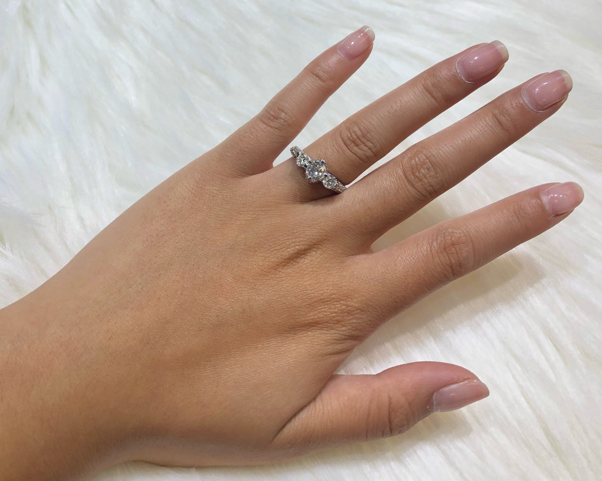 Three Stone Diamond Engagement Ring 1.55 ct tw 14K White Gold DENG063 - NorthandSouthJewelry