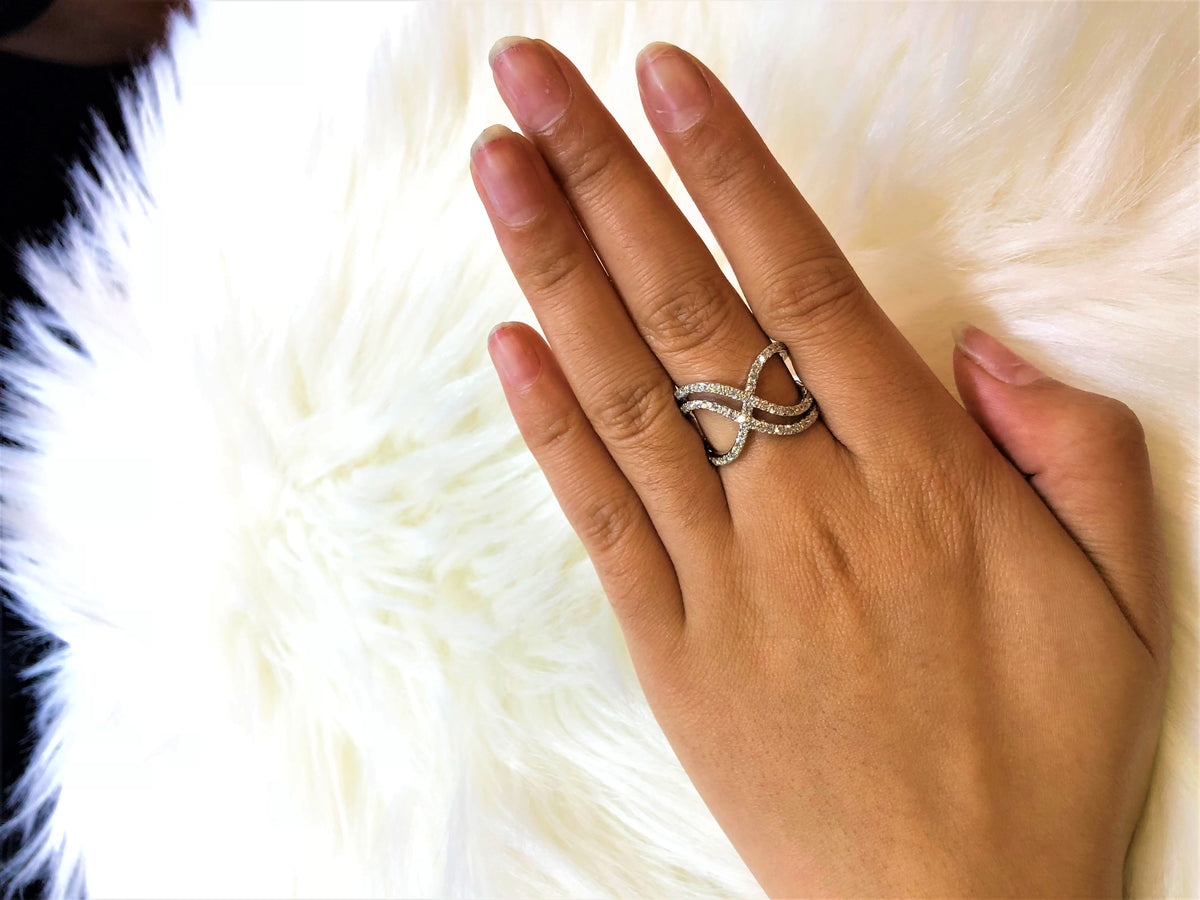 Interlocked Double Infinity Diamond Ring 0.83 ct tw Round-cut 14K White Gold DIR010 - NorthandSouthJewelry