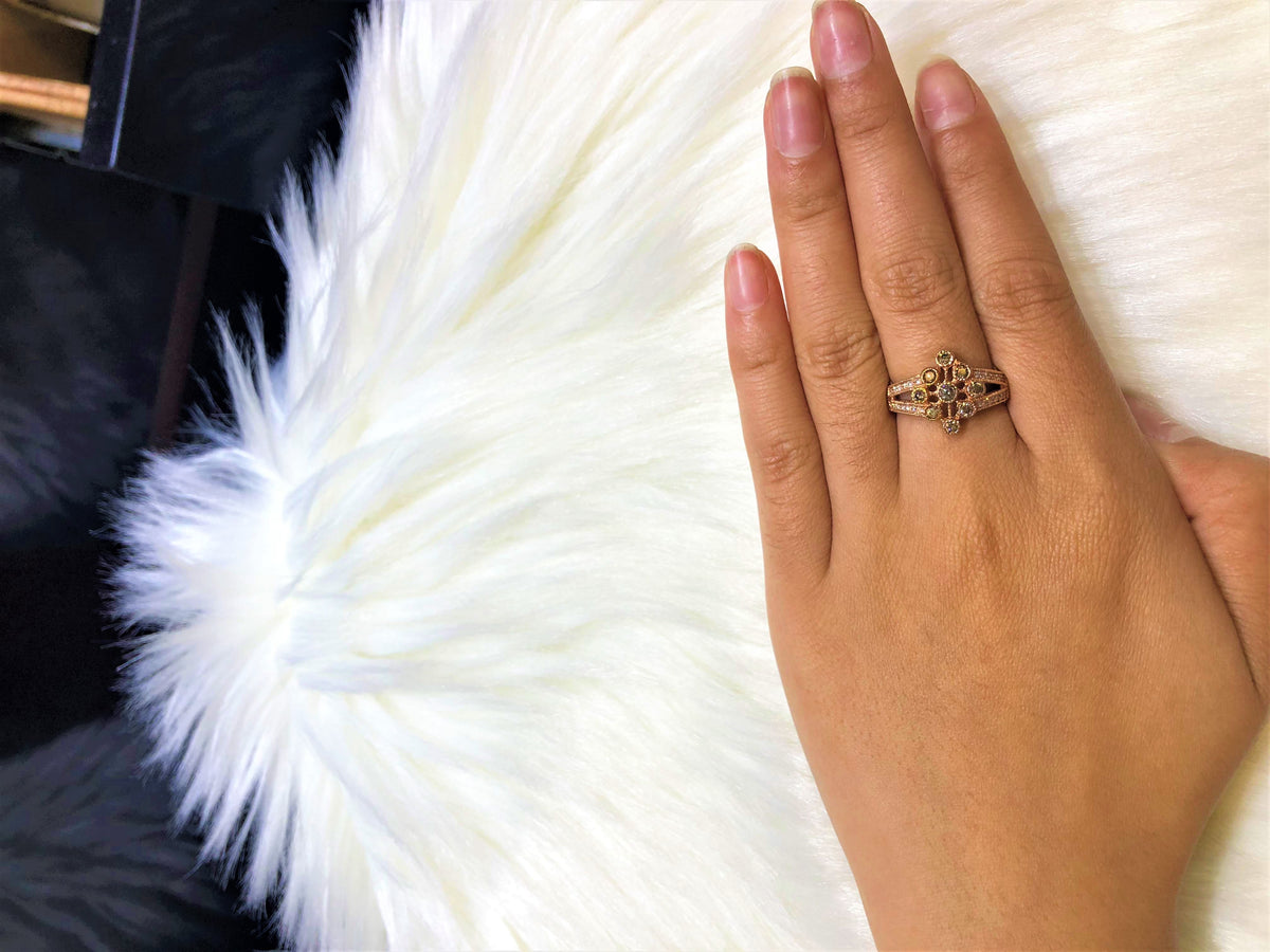 V Split Circle of Life Chocolate Diamond Ring 0.71 ct tw Round-cut 14K Rose Gold DIR011 - NorthandSouthJewelry