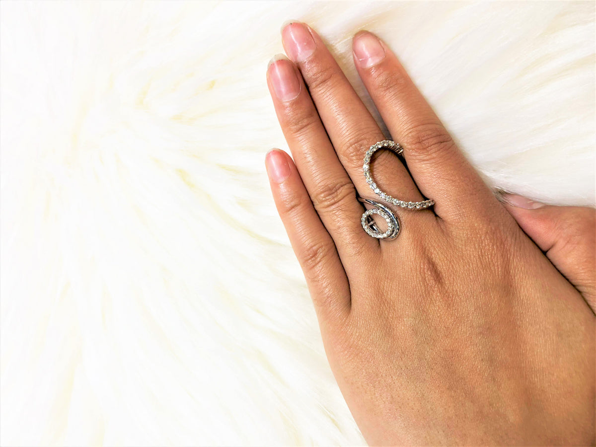 Oval & Arc Diamond Ring 0.90 ct tw Round-cut 14K White Gold DIR003 - NorthandSouthJewelry